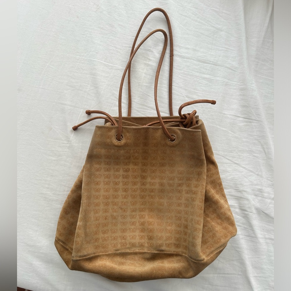 Vintage rare bottega veneta butterfly print suede tote